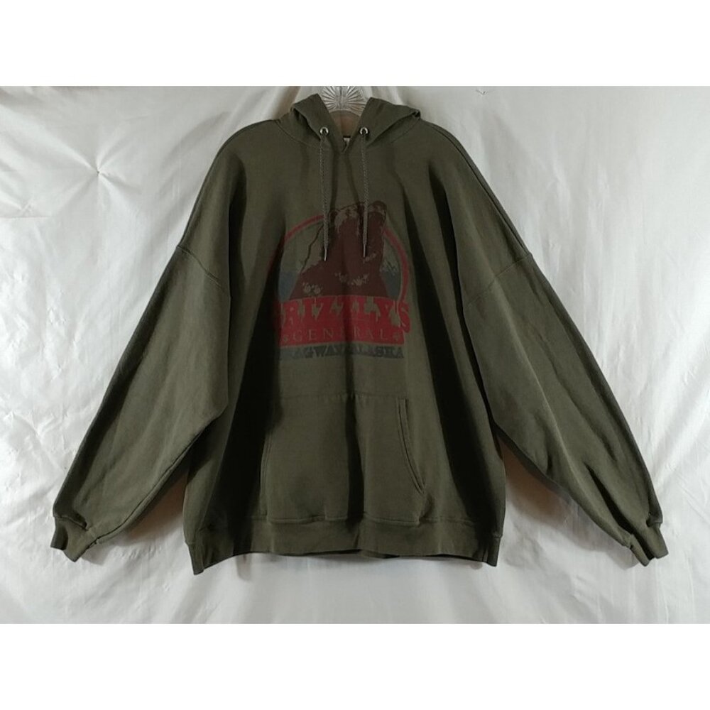 Hanes Men's Gray Skagway Alaskan Casual Grizzly Bear Hoodie Sweatshirt Size 3XL